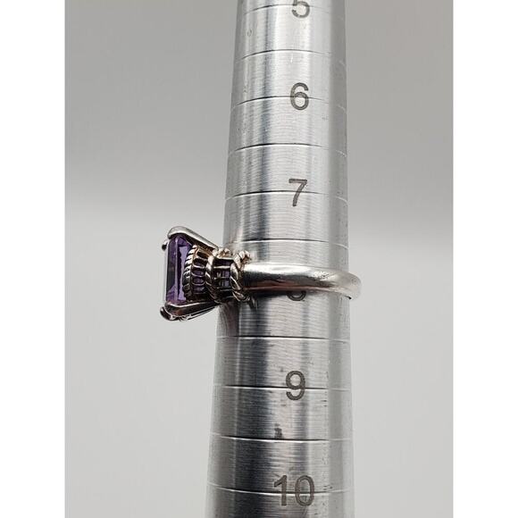 925 Sterling Silver Vintage Emerald-Cut Purple CZ Ring Size 8 - Picture 8 of 9